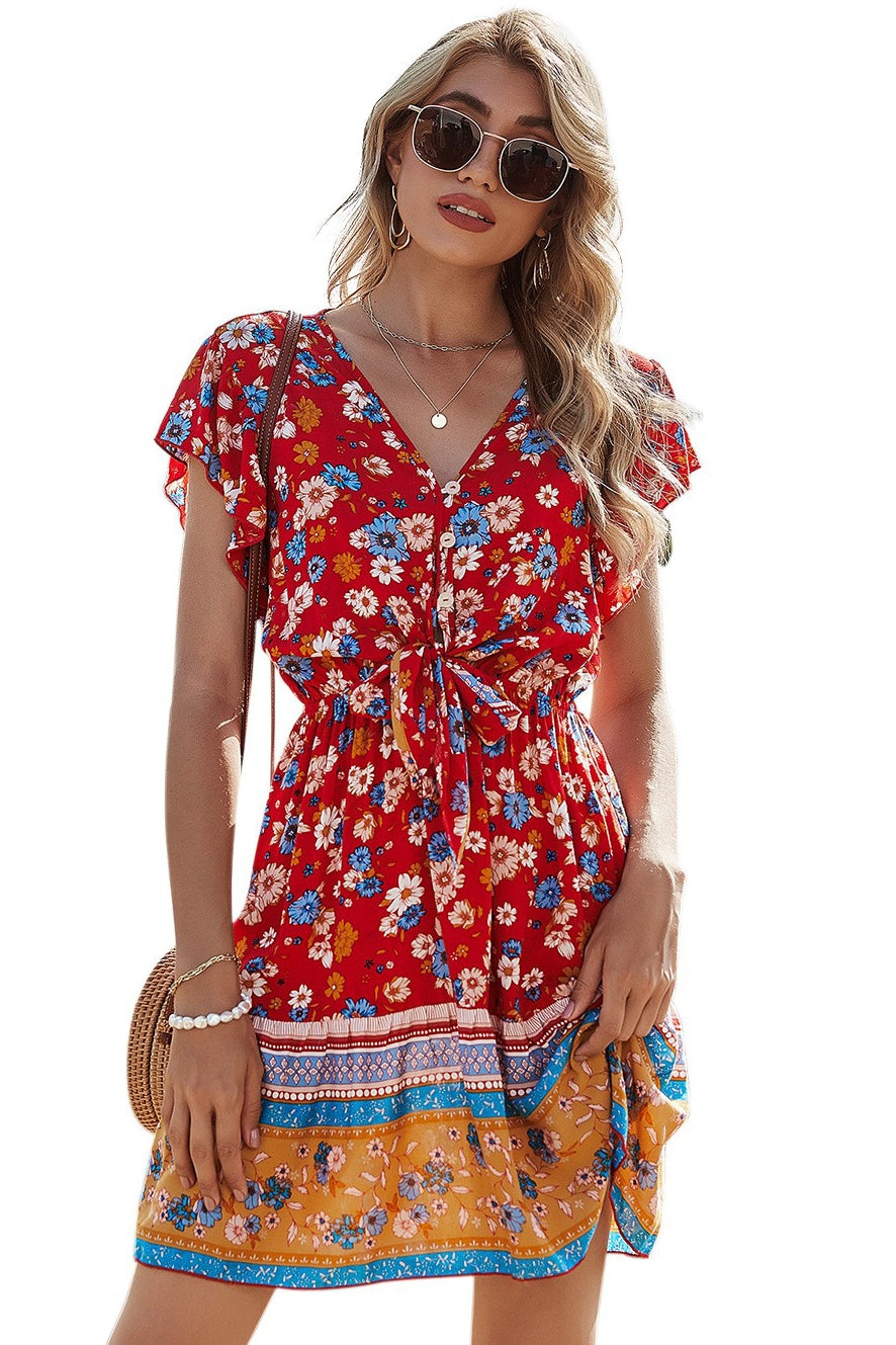 Spring Clothes V-neck Printing Dress Women - J Micheal
