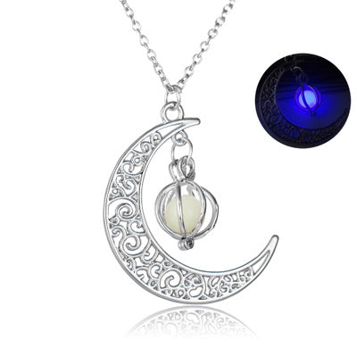 Fashion Moon Natural Glowing Stone Healing Necklace Women Gift Charm Luminous Pendant Necklace Jewelry - J Micheal