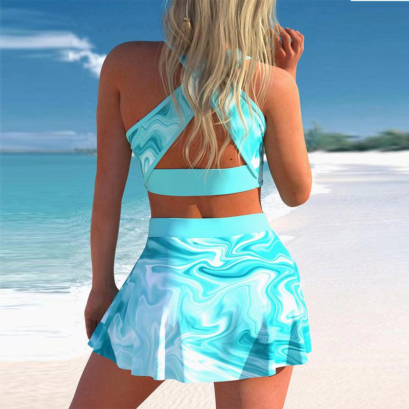 Split Swimwear Skirt Conservative Large Print - J Micheal