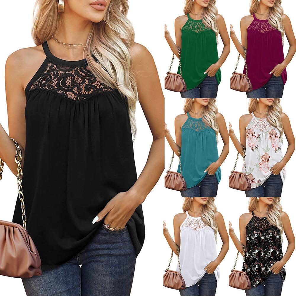 Womens Tank Tops Loose Fit Summer Lace Halter Tops Sleeveless Shirts - J Micheal