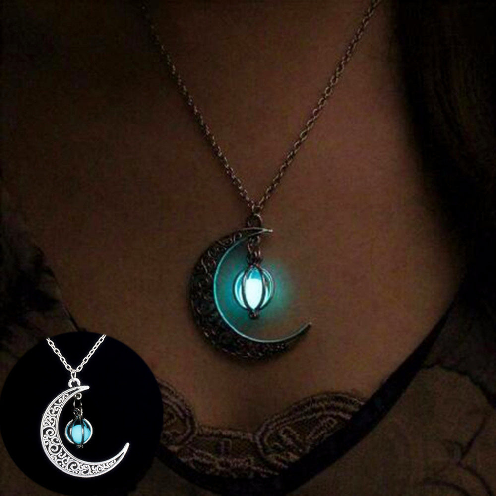 Fashion Moon Natural Glowing Stone Healing Necklace Women Gift Charm Luminous Pendant Necklace Jewelry - J Micheal