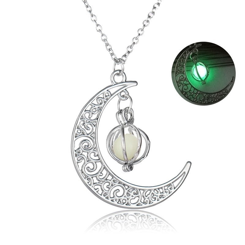 Fashion Moon Natural Glowing Stone Healing Necklace Women Gift Charm Luminous Pendant Necklace Jewelry - J Micheal
