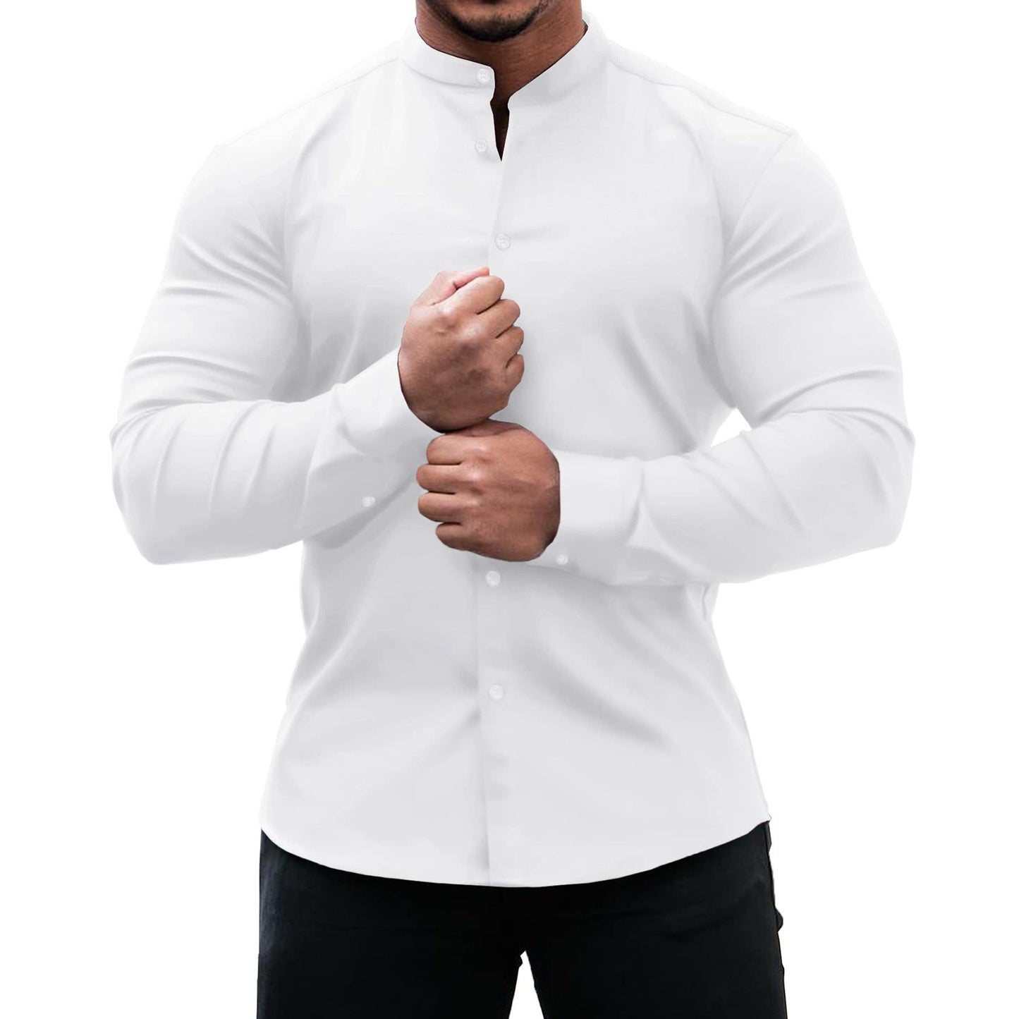 Long Sleeve Shirt Men Casual Button Down Slim Tops Solid Color Casual Mens Clothing - J Micheal