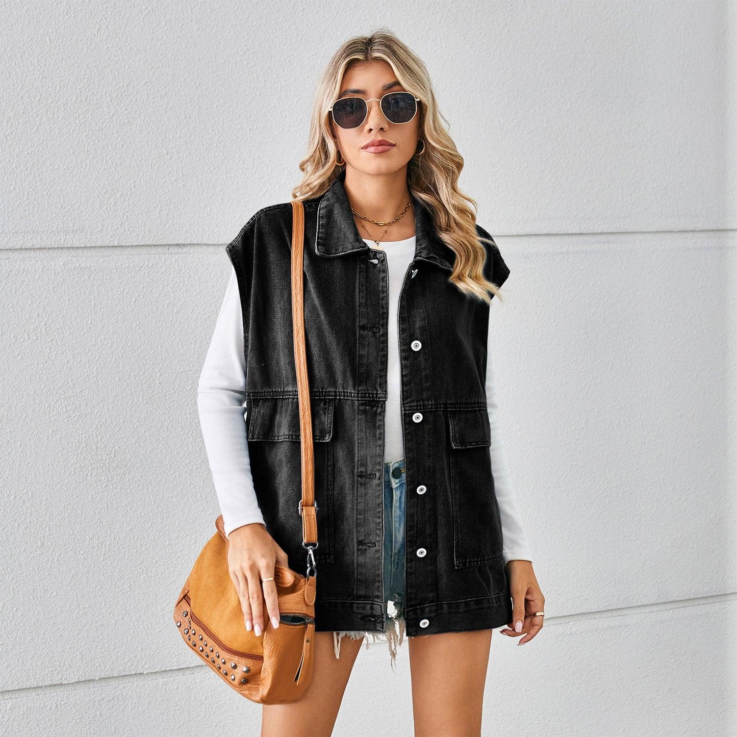 Denim Vest With Big Pockets Fashion Sleeveless Outwear Vest For Womens Clothing - J Micheal