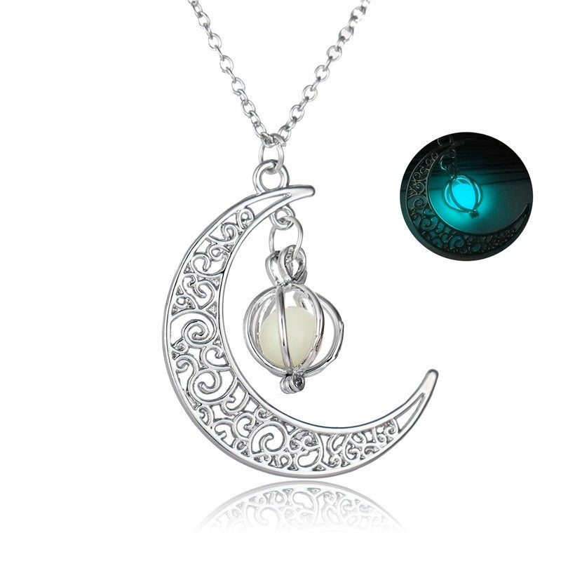 Fashion Moon Natural Glowing Stone Healing Necklace Women Gift Charm Luminous Pendant Necklace Jewelry - J Micheal