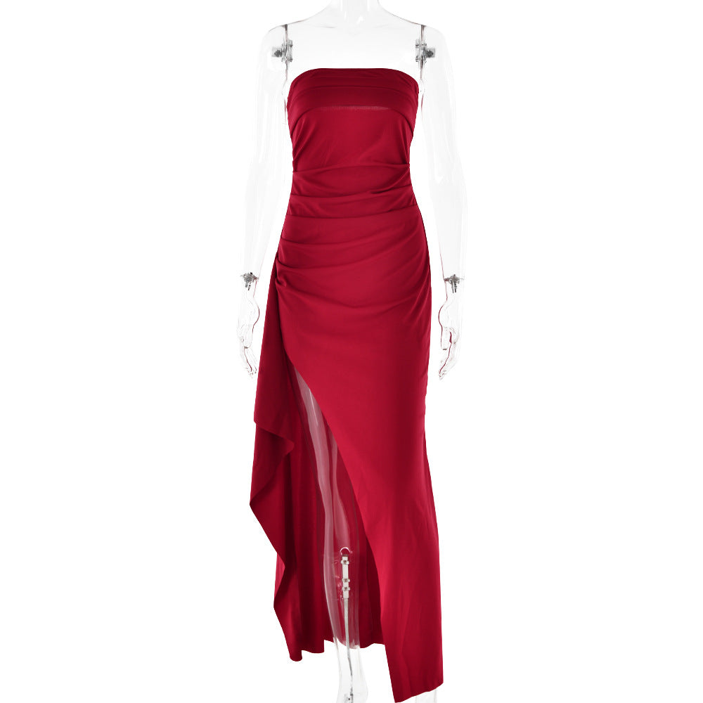 Strapless Split Long Dress Summer Fashion Pleated Bridesmaid Dress For Womens Party Wedding Clothing - J Micheal