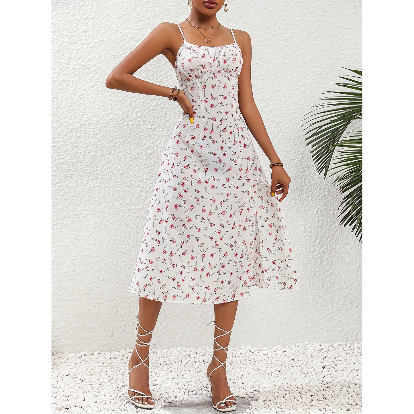 New Polka Dot Print Suspender Dress Summer Sexy Slit Long Dresses For Womens Clothing - J Micheal