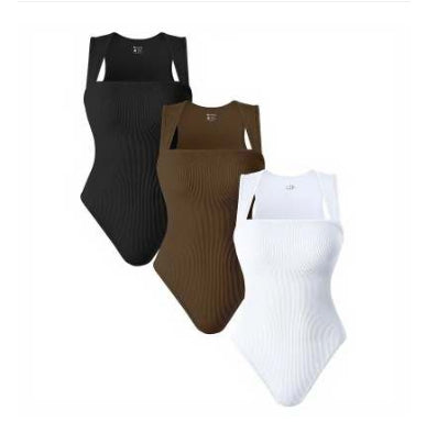 Thread Square Neck Jumpsuit Sleeveless Slim Fit Tank Top Summer Shapewear - J Micheal