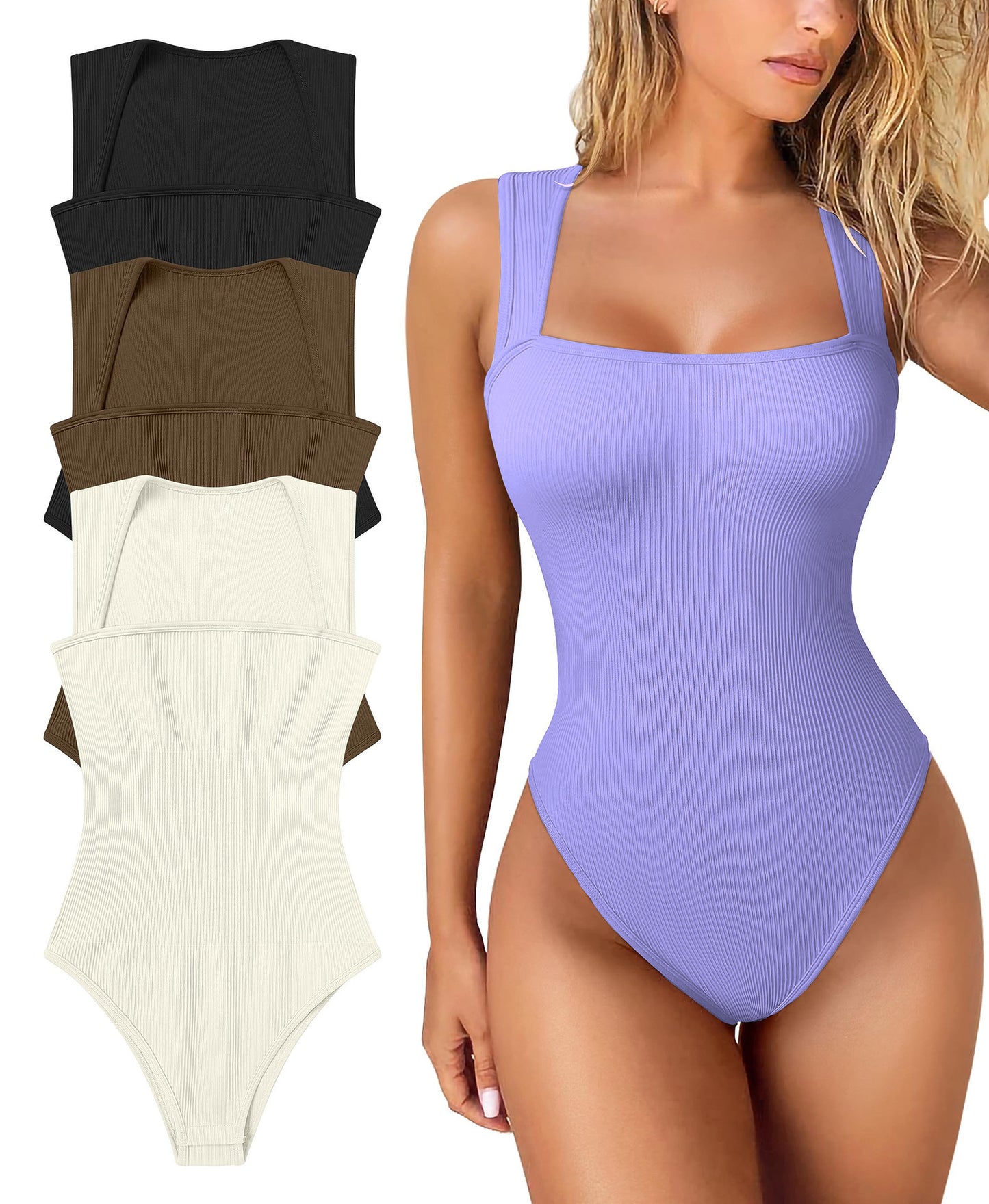 Thread Square Neck Jumpsuit Sleeveless Slim Fit Tank Top Summer Shapewear - J Micheal