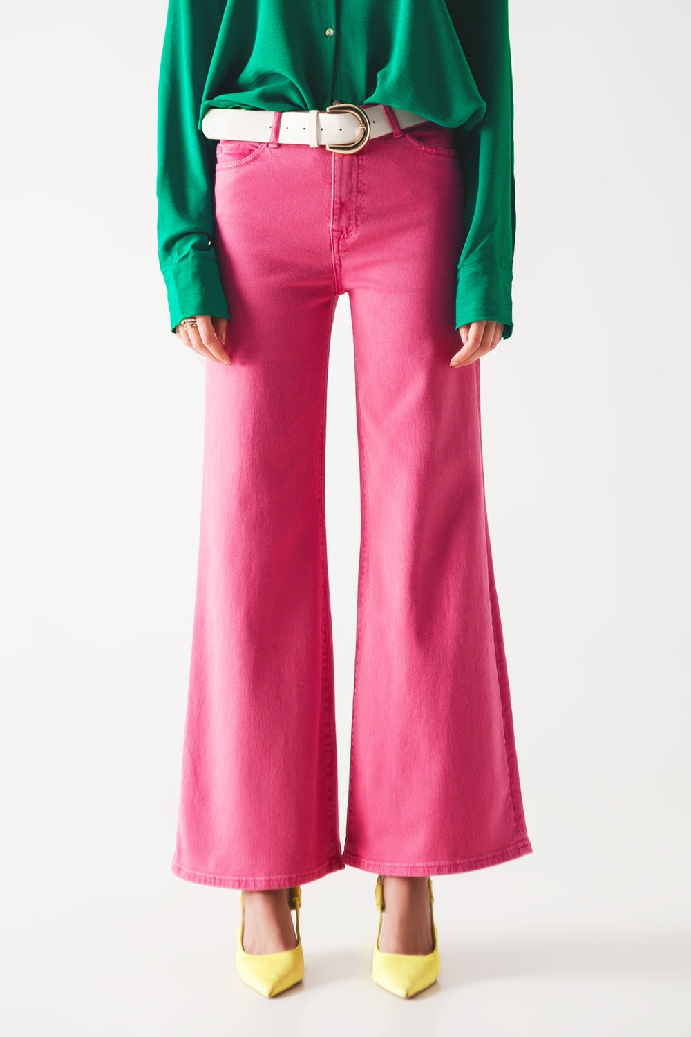 Cotton Blend Wide Leg Jeans in Pink - J Micheal
