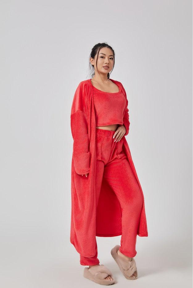 Cozy Pajama Set, 3 Piece Lounge Set, Cute Loungewear, Warm Suit Sets, Matching Set, Lounge Set, 3 Piece Pant Sets, Women Winter Dress - J Micheal