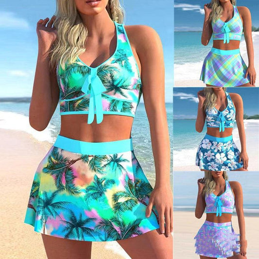 Split Swimwear Skirt Conservative Large Print - J Micheal