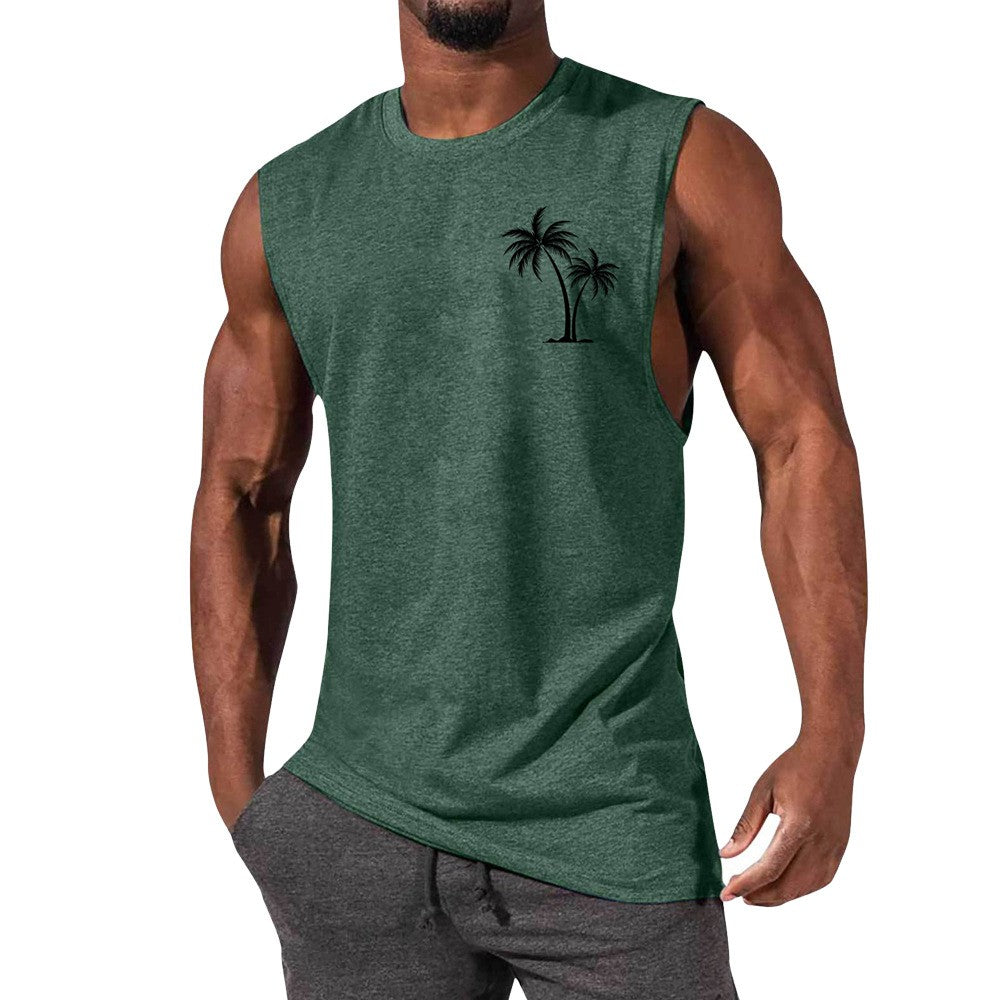 Coconut Tree Embroidery Vest Summer Beach Tank Tops Workout Muscle Men Sports Fitness T-shirt - J Micheal