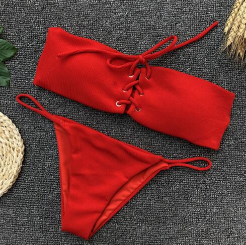 Solid color back women's swimwear - J Micheal