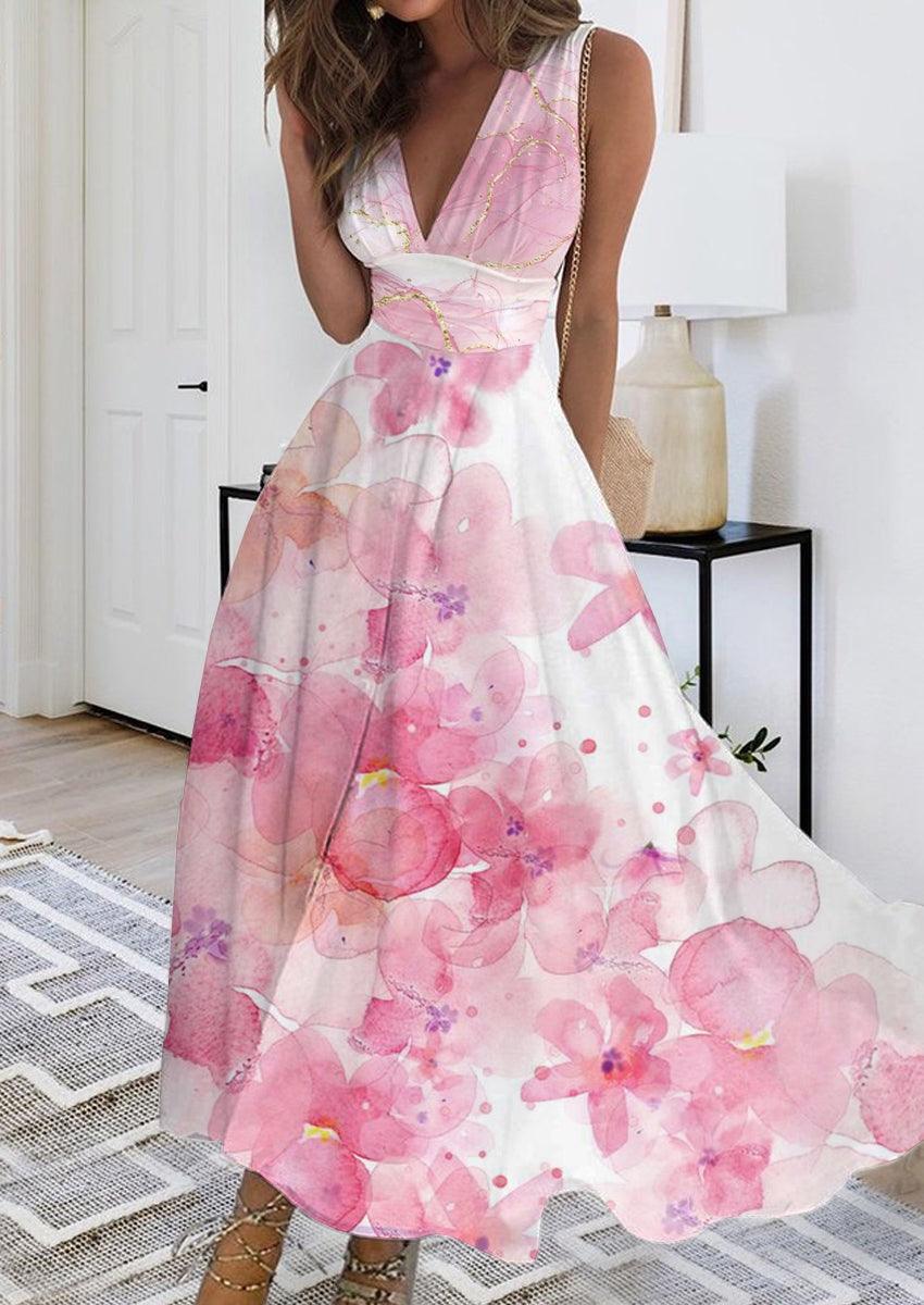 Summer New V-neck Fashion Digital Printing Maxi Dress - J Micheal