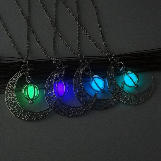 Fashion Moon Natural Glowing Stone Healing Necklace Women Gift Charm Luminous Pendant Necklace Jewelry - J Micheal