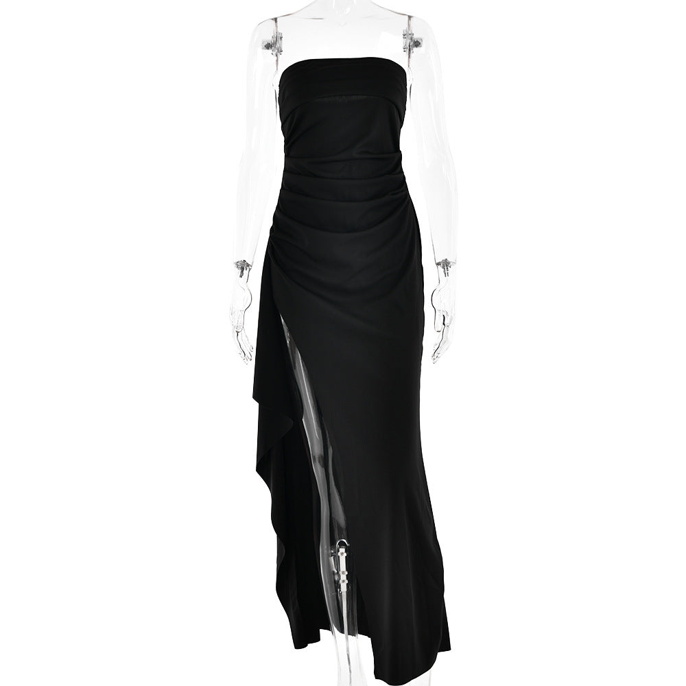 Strapless Split Long Dress Summer Fashion Pleated Bridesmaid Dress For Womens Party Wedding Clothing - J Micheal