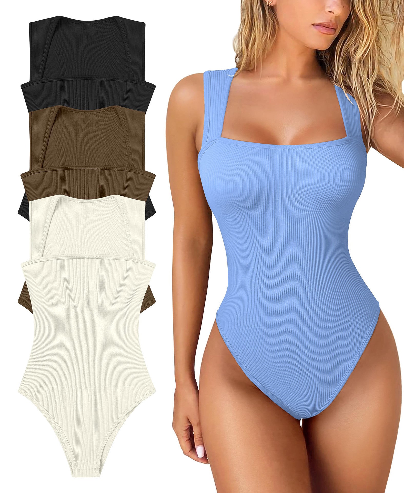 Thread Square Neck Jumpsuit Sleeveless Slim Fit Tank Top Summer Shapewear - J Micheal