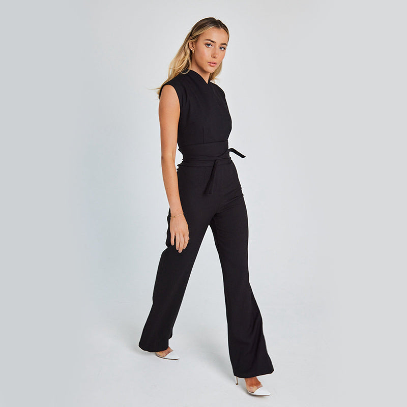 Fashion Elegant Long Sleeveless Jumpsuit Summer V-neck Casual Wide Leg Long Overalls Clothing For Women - J Micheal