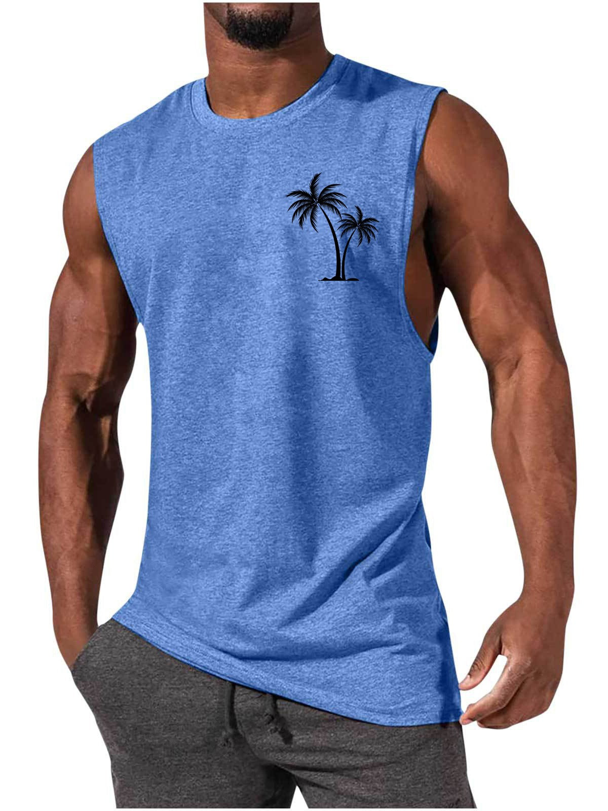 Coconut Tree Embroidery Vest Summer Beach Tank Tops Workout Muscle Men Sports Fitness T-shirt - J Micheal