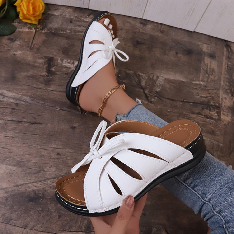 New Roman Shoes For Women Lace-up Platform Wedges Sandals Summer Fashion Slides Casual Vacation Beach Slippers - J Micheal