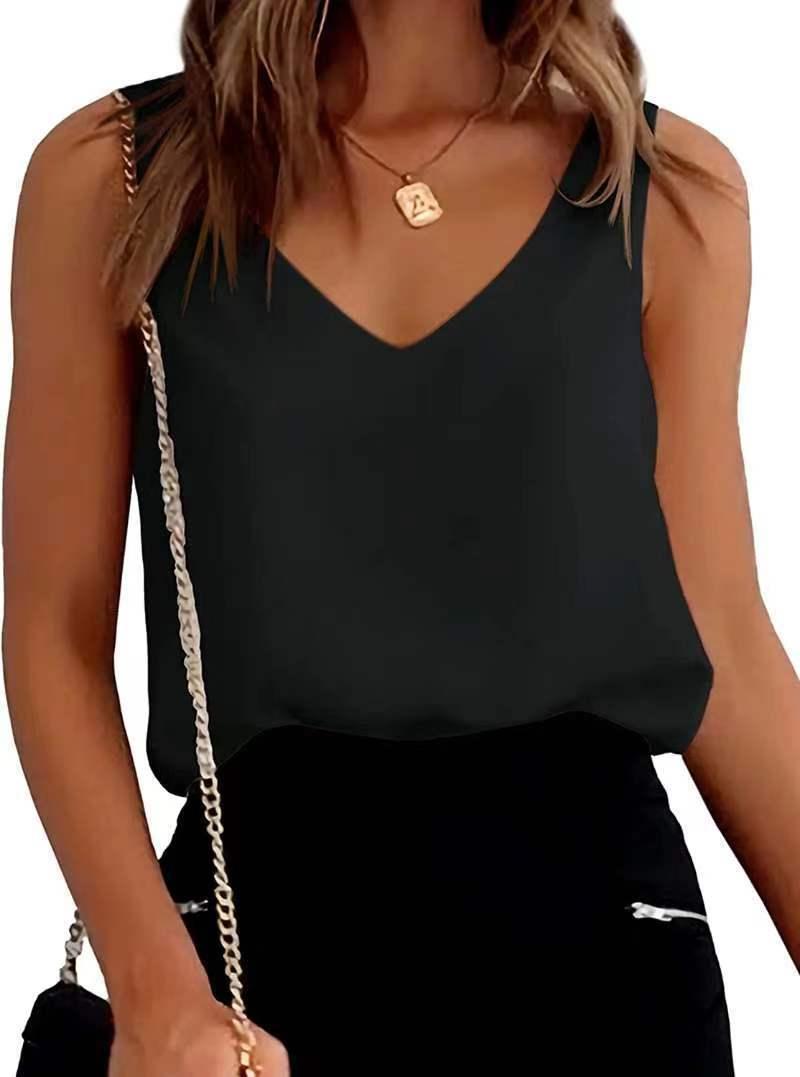 Women Tank Top Summer Casual V Neck Camisole Blouses Loose Sleeveless Cami Basic Tank Shirt - J Micheal