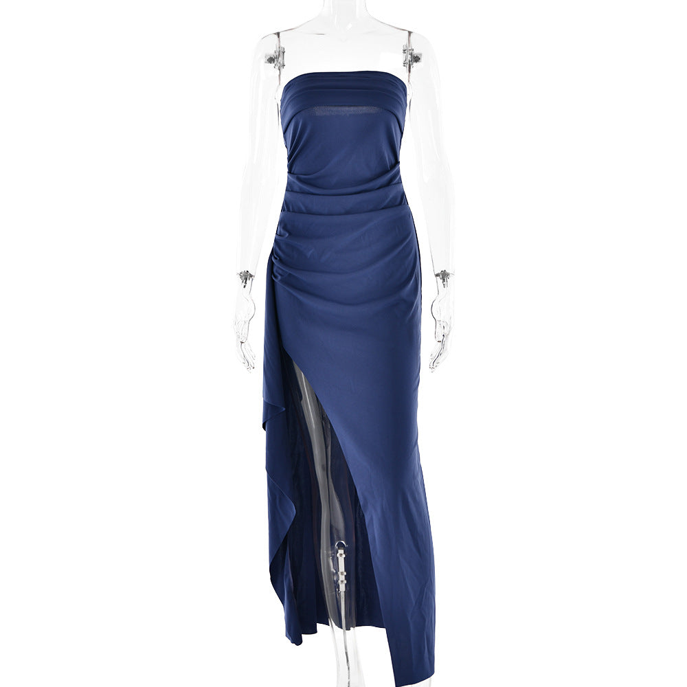 Strapless Split Long Dress Summer Fashion Pleated Bridesmaid Dress For Womens Party Wedding Clothing - J Micheal