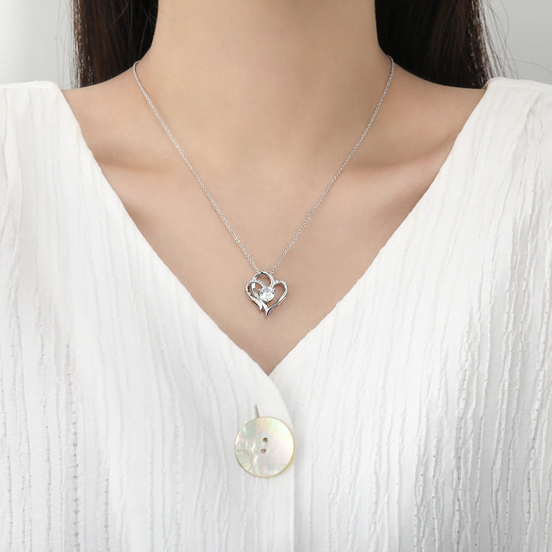 Zircon Double Love Necklace With Rhinestones Ins Personalized Heart-shaped Necklace Clavicle Chain Jewelry For Women Valentine's Day - J Micheal