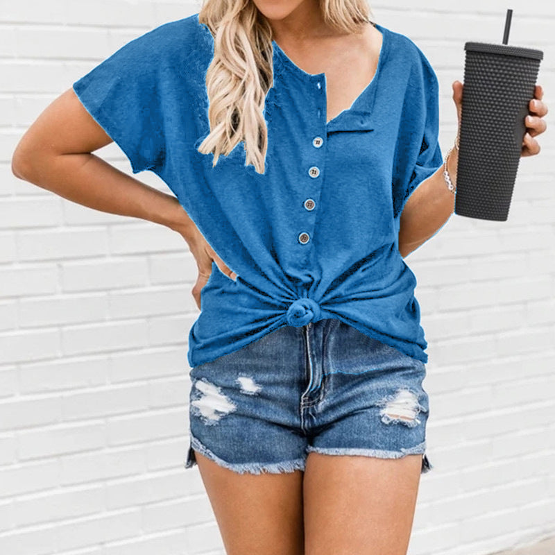 European And American Fashion Women's Irregular Hem Button Short-sleeved T-shirt - J Micheal