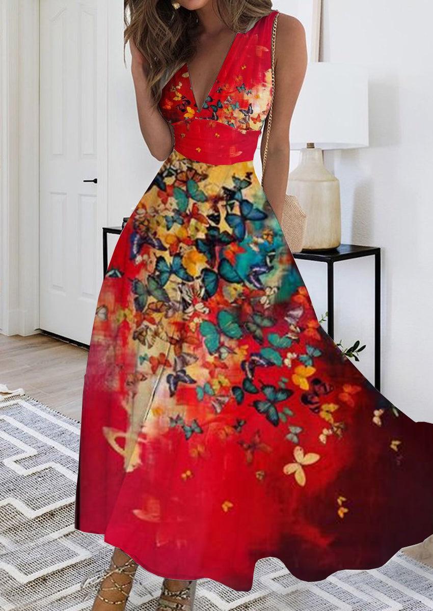 Summer New V-neck Fashion Digital Printing Maxi Dress - J Micheal