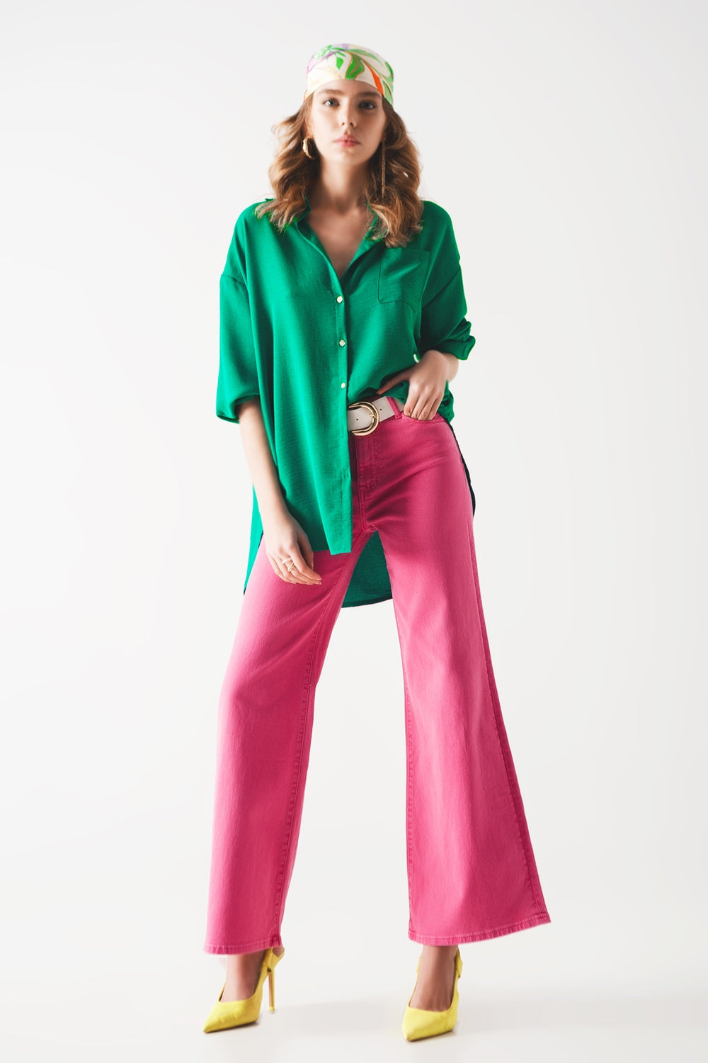 Cotton Blend Wide Leg Jeans in Pink - J Micheal