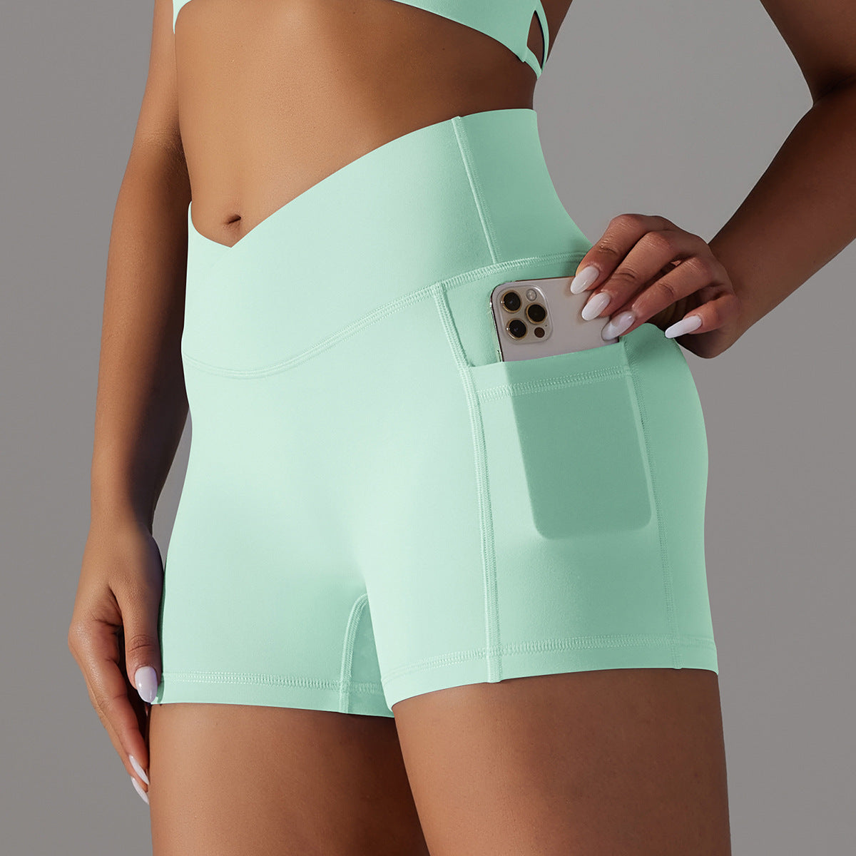 Yoga Shorts With Phone Pocket Design Fitness Sports Pants For Women Clothing - J Micheal
