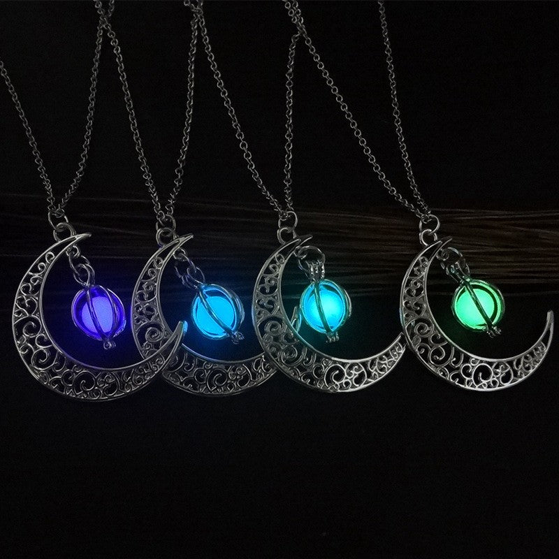 Fashion Moon Natural Glowing Stone Healing Necklace Women Gift Charm Luminous Pendant Necklace Jewelry - J Micheal