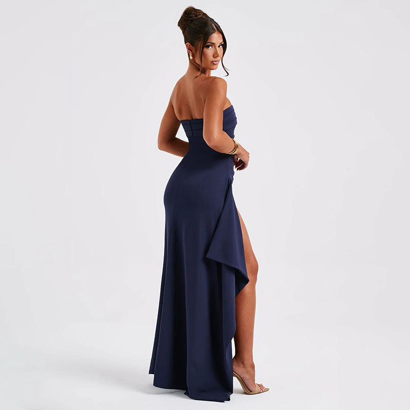 Strapless Split Long Dress Summer Fashion Pleated Bridesmaid Dress For Womens Party Wedding Clothing - J Micheal