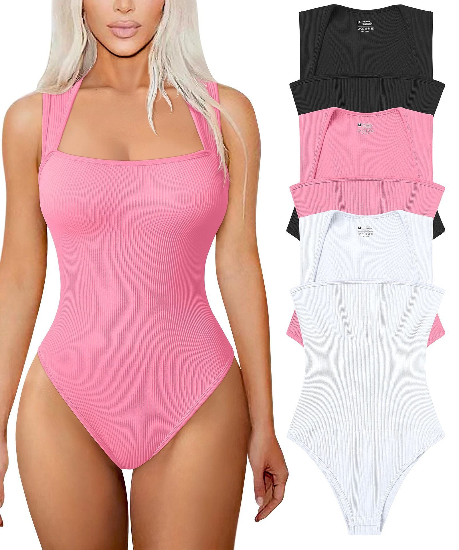 Thread Square Neck Jumpsuit Sleeveless Slim Fit Tank Top Summer Shapewear - J Micheal