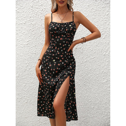 New Polka Dot Print Suspender Dress Summer Sexy Slit Long Dresses For Womens Clothing - J Micheal