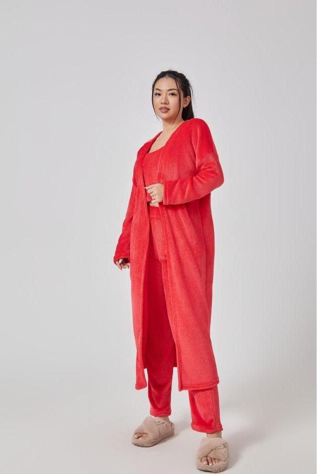 Cozy Pajama Set, 3 Piece Lounge Set, Cute Loungewear, Warm Suit Sets, Matching Set, Lounge Set, 3 Piece Pant Sets, Women Winter Dress - J Micheal