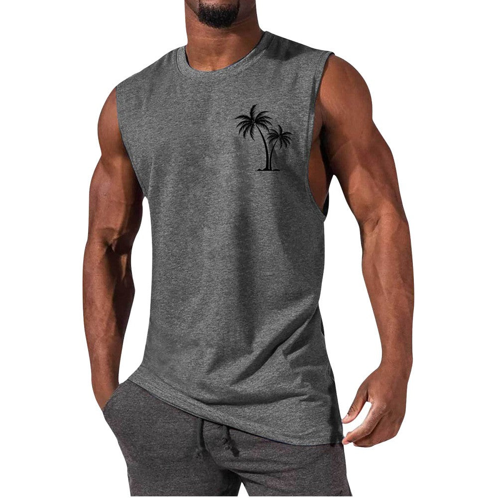 Coconut Tree Embroidery Vest Summer Beach Tank Tops Workout Muscle Men Sports Fitness T-shirt - J Micheal