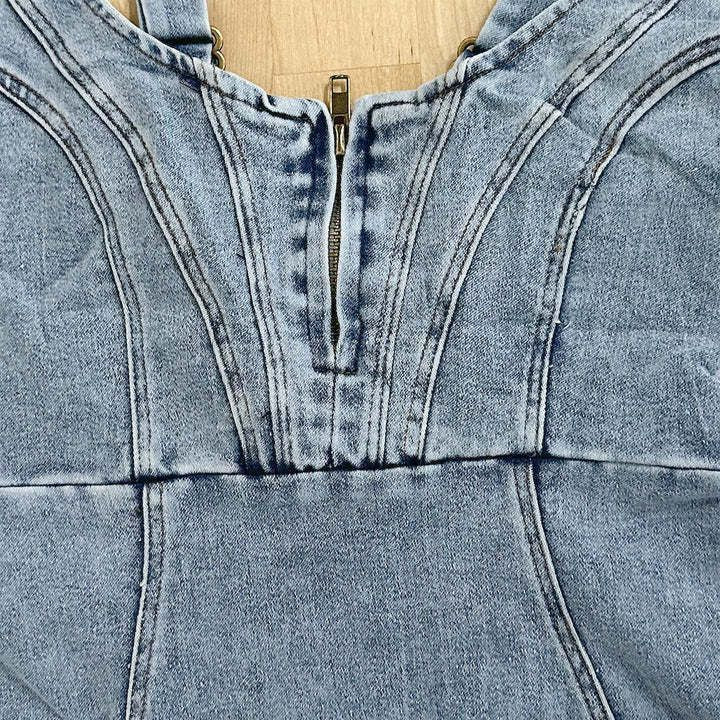 New U-neck Suspender Denim Dress Summer Casual Tight Slim Fit Dresses With Slit Design Womens Clothing - J Micheal