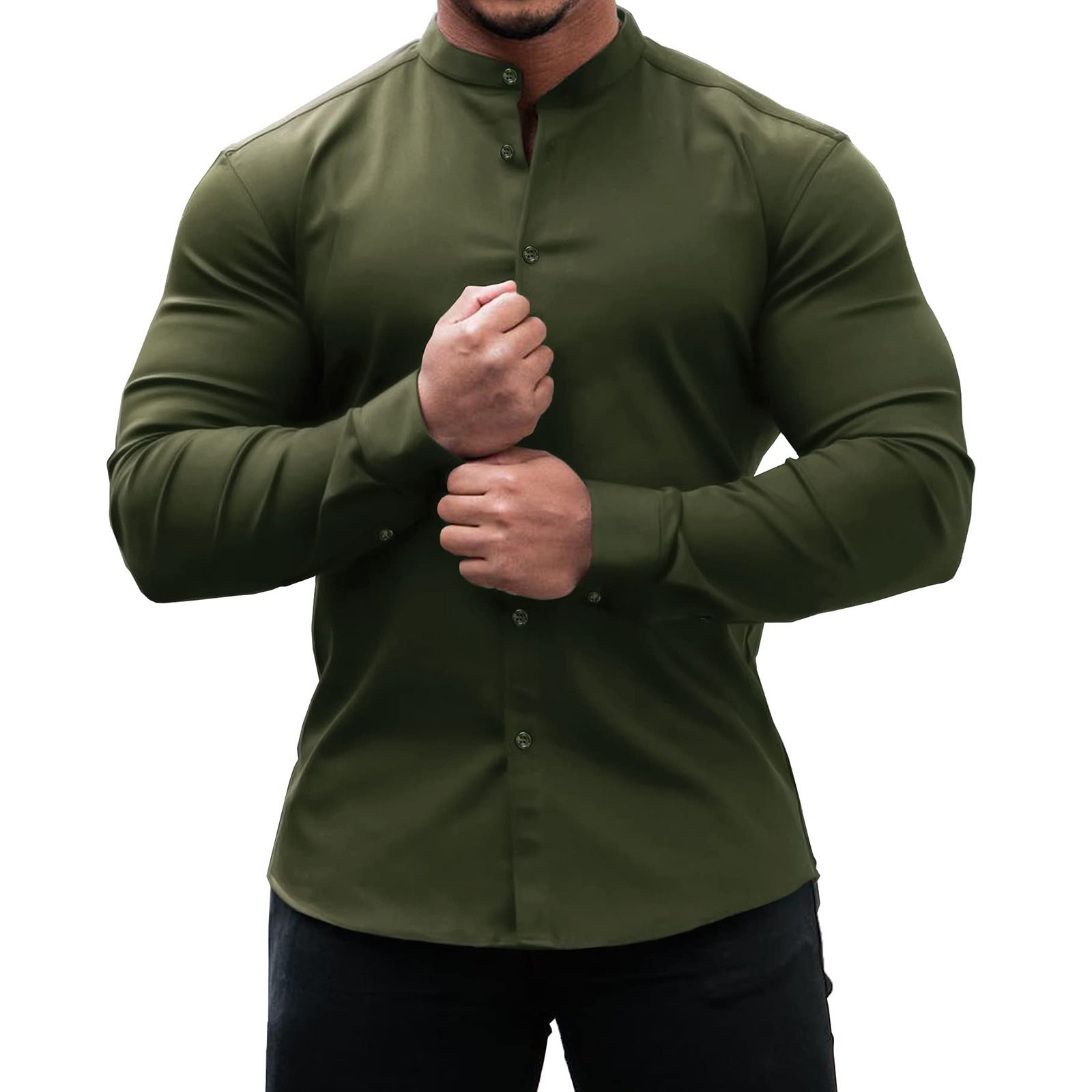 Long Sleeve Shirt Men Casual Button Down Slim Tops Solid Color Casual Mens Clothing - J Micheal