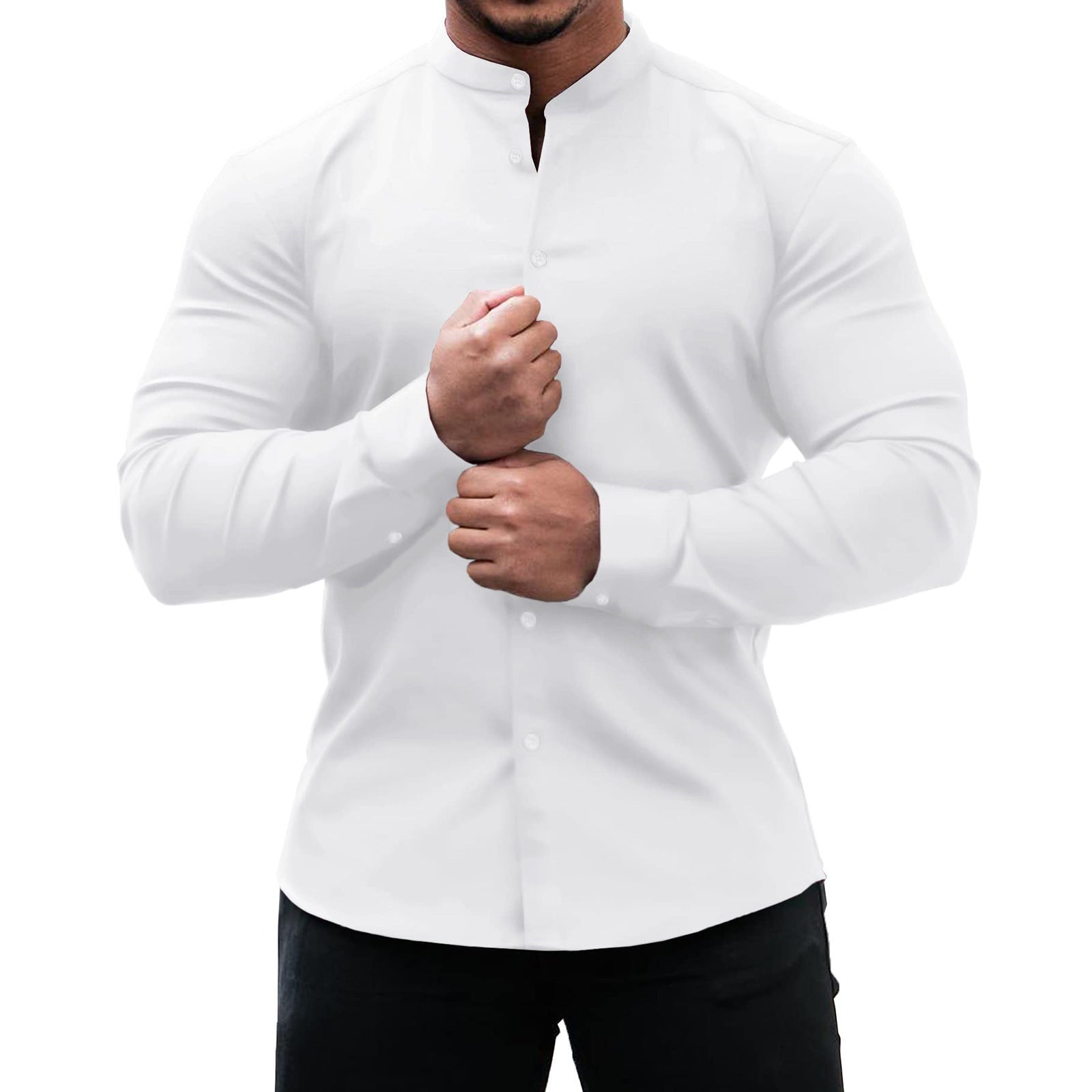 Long Sleeve Shirt Men Casual Button Down Slim Tops Solid Color Casual Mens Clothing - J Micheal
