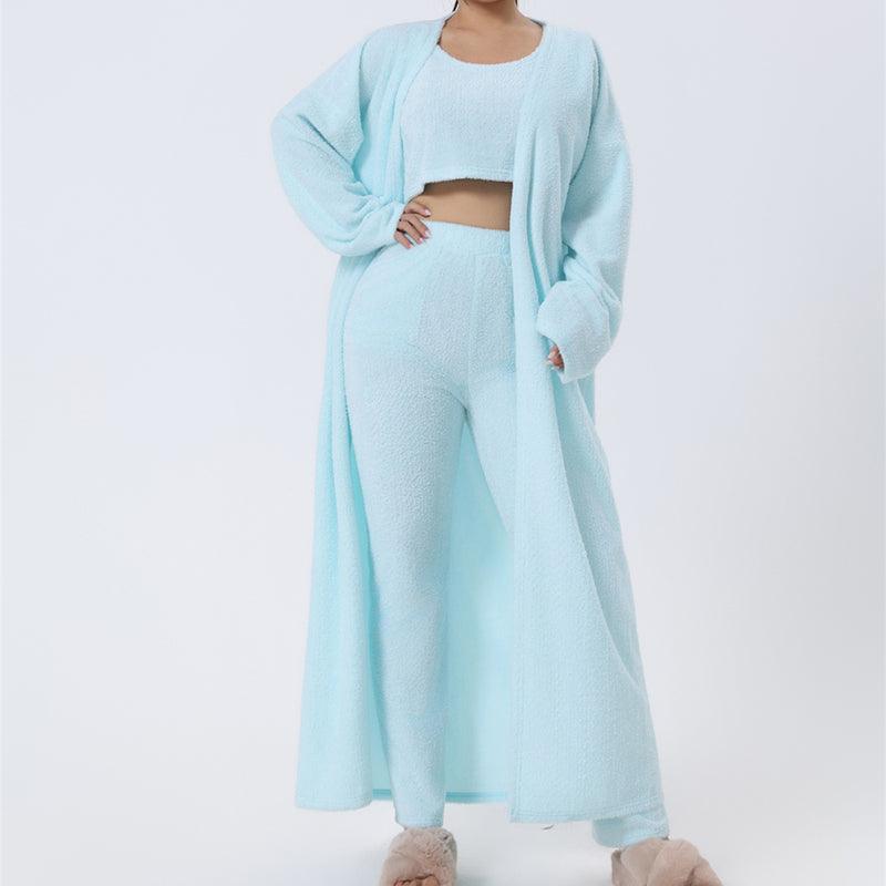 Cozy Pajama Set, 3 Piece Lounge Set, Cute Loungewear, Warm Suit Sets, Matching Set, Lounge Set, 3 Piece Pant Sets, Women Winter Dress - J Micheal