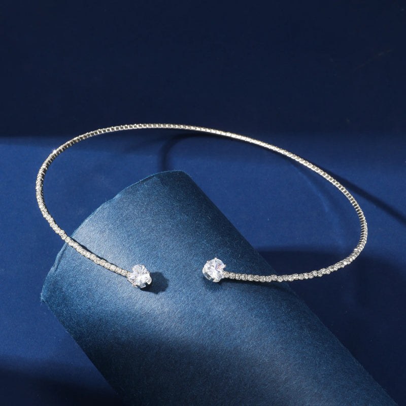 Fashion Jewelry Rhinestone Heart Collar Choker Necklace For Women Silver Color Simple Open Collar Necklace Torques Jewelry Accessories - J Micheal