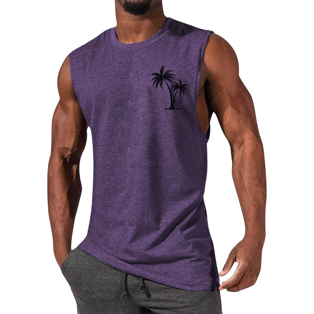 Coconut Tree Embroidery Vest Summer Beach Tank Tops Workout Muscle Men Sports Fitness T-shirt - J Micheal
