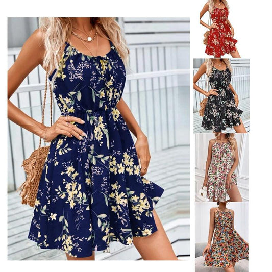 Floral Print Suspender Dress With Elastic Waist Design Fashion Summer Short Dresses Womens Clothing - J Micheal