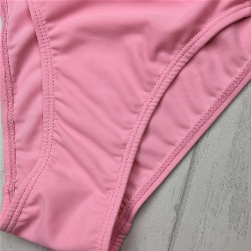 cut out Bikinis Sexy pink bandage cut out Halter bikini swimsuit women cross Women's swimwear swimming suit - J Micheal