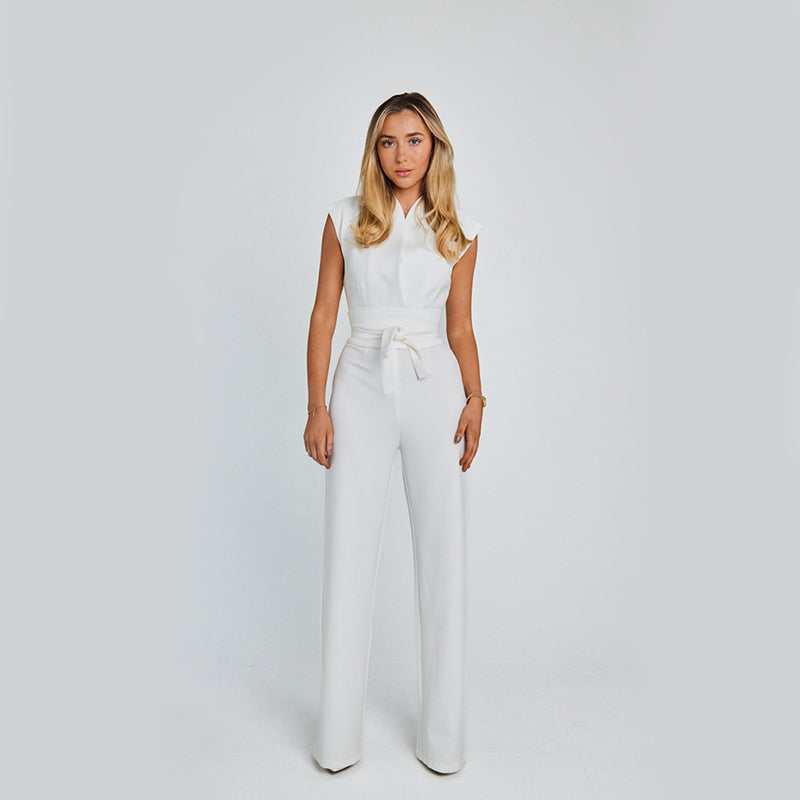 Fashion Elegant Long Sleeveless Jumpsuit Summer V-neck Casual Wide Leg Long Overalls Clothing For Women - J Micheal
