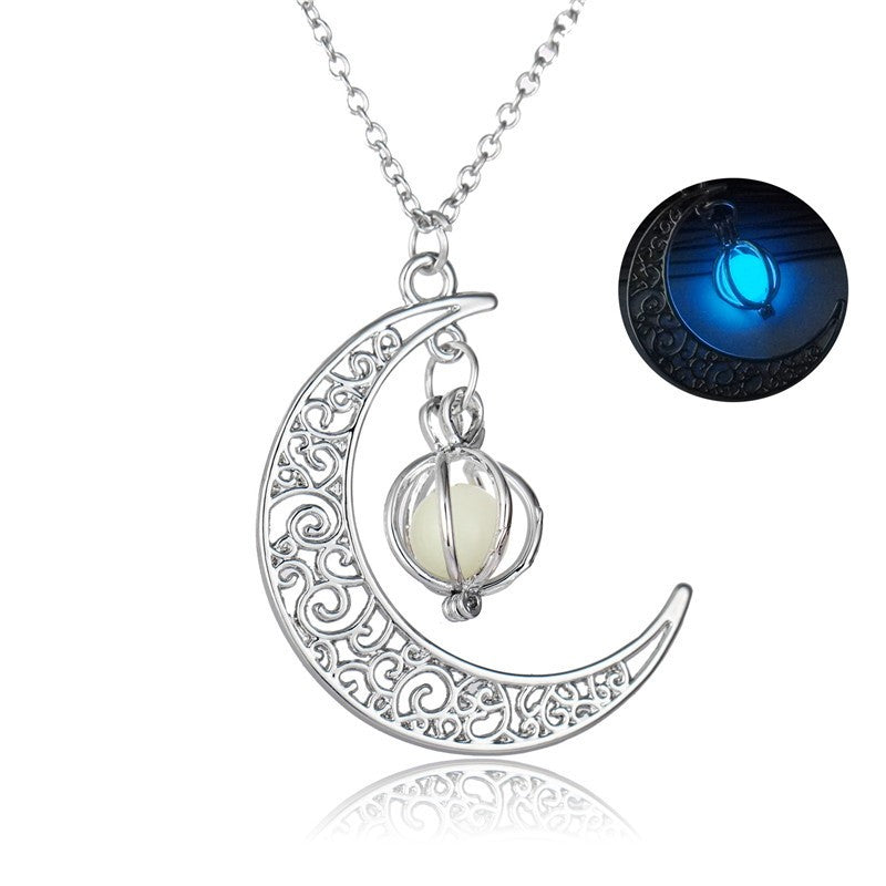 Fashion Moon Natural Glowing Stone Healing Necklace Women Gift Charm Luminous Pendant Necklace Jewelry - J Micheal