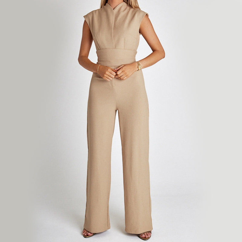 Fashion Elegant Long Sleeveless Jumpsuit Summer V-neck Casual Wide Leg Long Overalls Clothing For Women - J Micheal