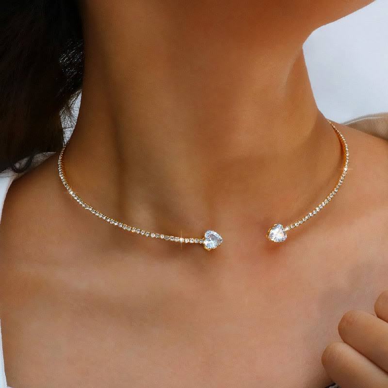 Fashion Jewelry Rhinestone Heart Collar Choker Necklace For Women Silver Color Simple Open Collar Necklace Torques Jewelry Accessories - J Micheal